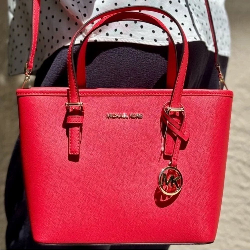 Michael Kors Jet Set Travel Extra-Small Top Zip Tote Bag Bright Red